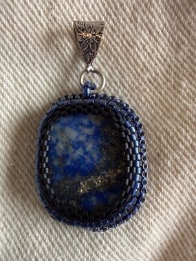 Artisan Beaded Polished Lapis Lazuli Pendant
